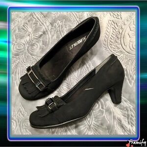 AEROSOLES Black Fringe Buckle Heels